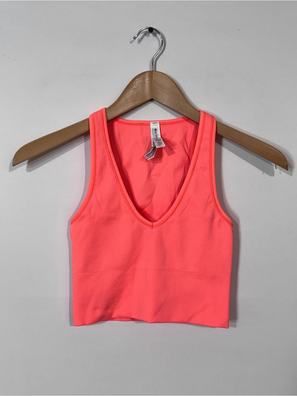 WAT24 {Athleta} "Aurora Seamless Crop Rib Tank" Orange V-Neck
